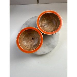 Pottery Barn Wood Enamel‎ Rim Orange Small Bowls Set of Two